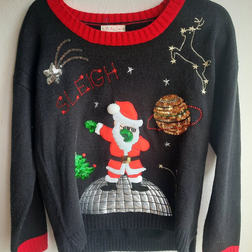 Santa SLAY (Sleigh) Ugly Christmas Sweater, Funny Holiday Knit Sweater, Dabbing